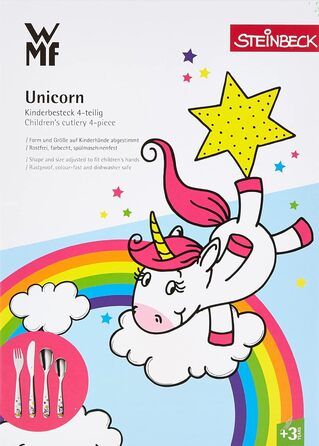Дитячий набір столових приборів WMF Einhorn (4 шт.), нержавіюча сталь, для дітей 3-9 років, Cromargan, придатний для миття в посудомийній машині