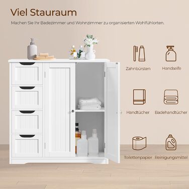 Шафа для ванної кімнати Yaheetech з 4 висувними ящиками та 2 дверцятами, тумбочка для ванної кімнати, шафа для підлоги, з регульованою полицею, для ванної кімнати, вітальні, коридору, кухні, білий, 81 × 30 × 83 см