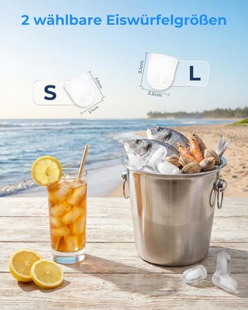 Льодогенератор Klarstein Ice Maker – Швидке виробництво льоду (12 кг/24 год), 2 розміри кубиків, самоочищення, для дому, кухні, офісу, бару – Чорний