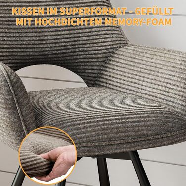 Набір обідніх стільців 4 шт. поворотні 360°, з підлокітниками, металеві ніжки, для кухні/обідньої кімнати, з м'якою оббивкою з велюру, бежеві (1 шт. поворотний, 1 шт. тауп)