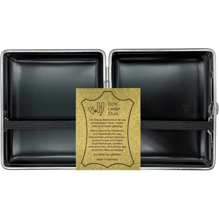 Портсигар натуральна шкіра, ручної роботи Німеччини, карбон з матовою чорною рамкою, 85мм, ідеально підходить для 18 сигарет - футляр, сигаретна коробка (555 нікелева рамка), 1912 VOM HOFE MANUFAKTUR