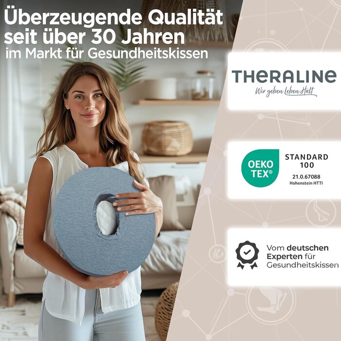 Ергономічний ортопедичний подушка-кіль Theraline для розвантаження куприка, після операцій та пологів, при геморої (Donut Kissen), Антрацит Меланж, 35x48 см