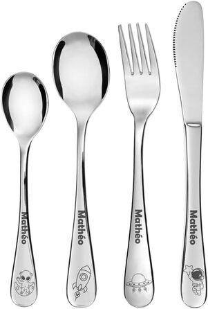 Дитячий набір посуду з гравіюванням імені (Астронавт)