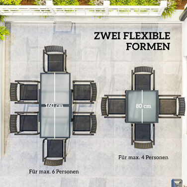 Розкладний садовий стіл для відпочинку на відкритому повітрі, розширюваний буфетний стіл, стійкий до погодних умов, 160 см × 80 см × 75 см, Чорний