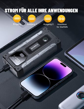 Powerbank для авто SHARMEAL 6000A: старт для бензинових та дизельних двигунів (до 10 л), 12V, LCD, LED ліхтарик