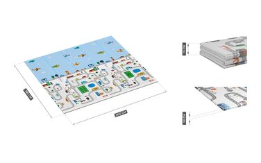 Дитячий килимок Двосторонній ігровий килимок Дитячий килимок Килимок для підлоги Килимок для повзання 180x200x1см Два різні візерунки Пінопластова підлога XPE Нековзний водонепроникний портативний Місто/Політ на повітряній кулі, 10