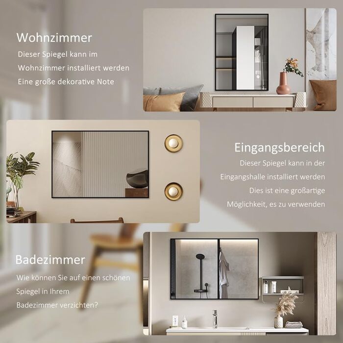 Дзеркало настінне/підлогове Spiegel 40x160 см з рамою. Алюмінієва рама (чорний колір)