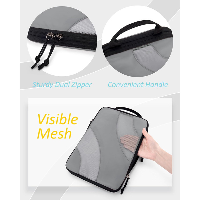 Набір компресійних органайзерів для подорожей BAGSMART Packing Cubes, набір для пакування речей у валізу та ручну поклажу, 6 предметів, сірий