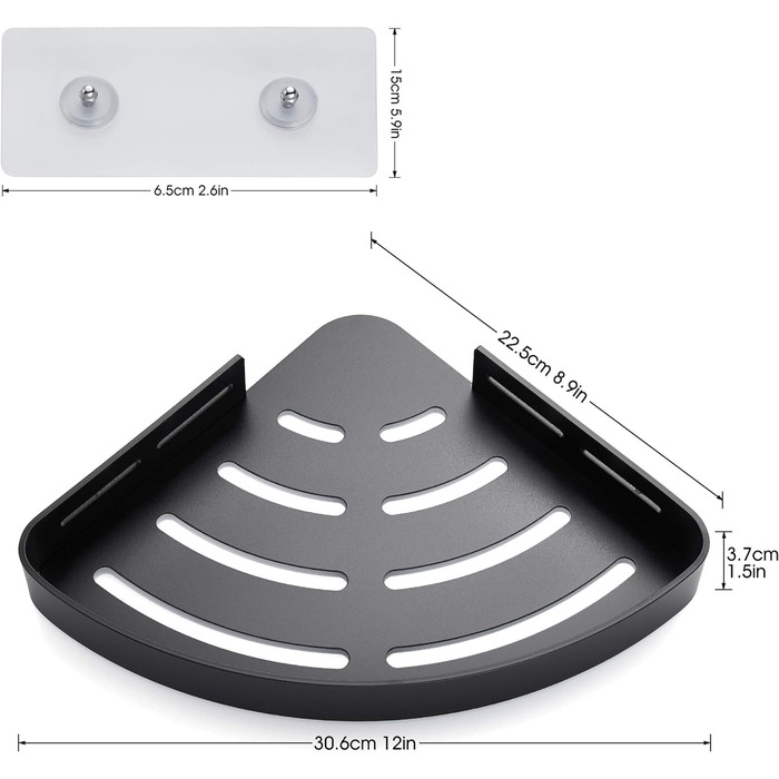 Душова полиця без свердління Душова полиця Кутовий органайзер для ванної кімнати Полиця для ванної кімнати Душовий кошик, Душова кутова полиця з 4 гачками Простір Алюмінієвий настінний монтаж сірий, 2 шт. и (чорний матовий)