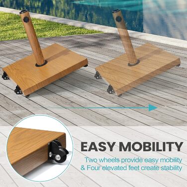 Підставка для парасольки на терасу, 18,1 кг, міцна квадратна підставка з бетону, ринкова підставка з текового дерева (з колесами)