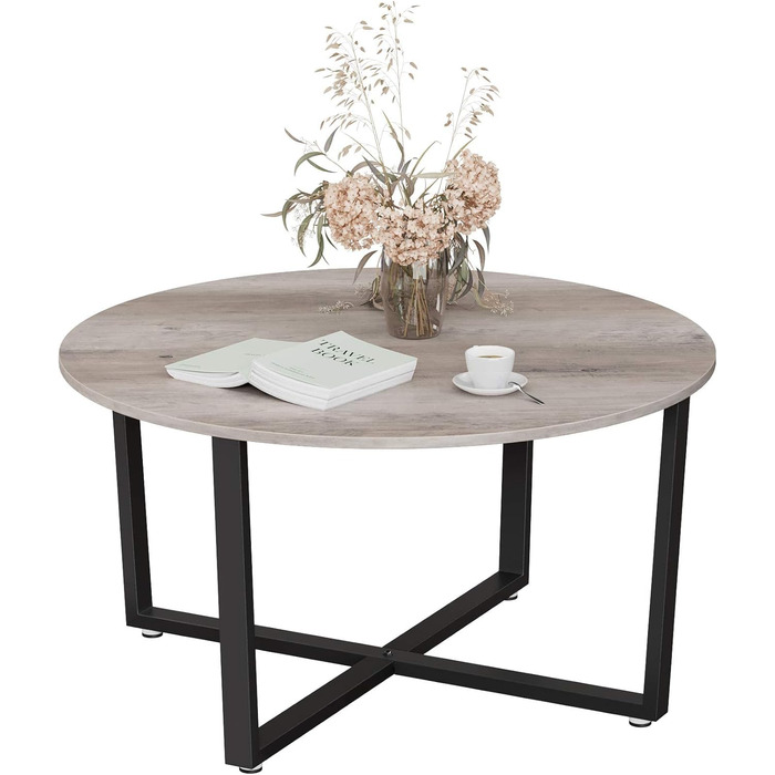 Журнальний столик VASAGLE круглий, стіл для вітальні, журнальний столик, журнальний столик, міцний сталевий каркас, проста збірка, промисловий дизайн, вінтажний коричнево-чорний LCT88 шт. (сірий чорний)