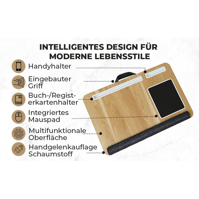 Підставка для ноутбука в ліжко та диван – з подушкою, тримачем для телефону та підкладкою для зап'ястя – підходить для ноутбуків до 17' – легка та комфортна для офісу, навчання та відпочинку (Сірий, Чорний)