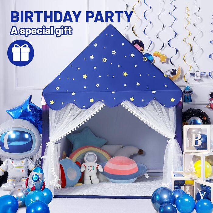 Дитяче намет-будиночок Wilwolfer з килимком для малюків: Принцесин будиночок для дівчаток та хлопчиків - Великий намет для гри в приміщенні та на вулиці - Ідеальна іграшка для дітей (Блакитний з килимком)