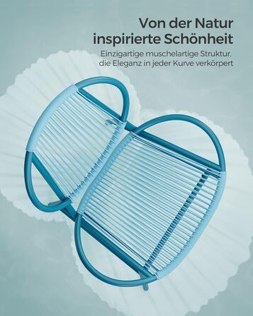 Набір садових меблів SONGMICS з ротангу (3 предмети): стіл та 2 крісла для тераси, саду, балкону, блакитний