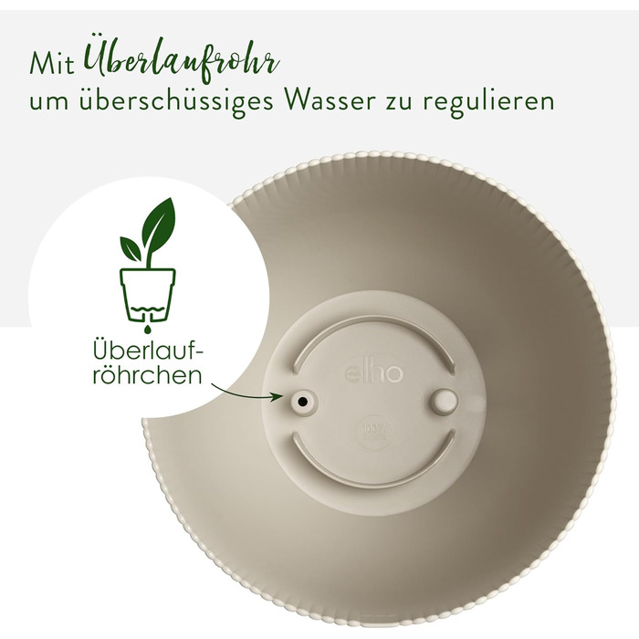 Горщик Elho Sereh Rund 40 - для дому та саду, 100% перероблений пластик, Ø 39 x H 33.3 см, Бежевий