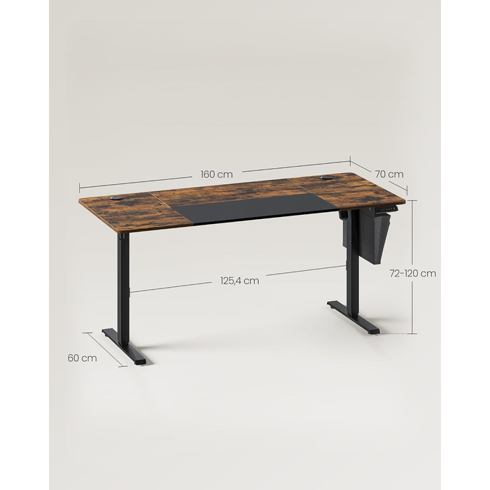 SONGMICS Регульований стіл SONGMICS Höhenverstellbarer Schreibtisch електричний, 160 x 70 см, з пам'яттю, vintagebraun-Mattschwarz, LSD026X01