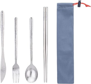 Набір столових приладів iBasingo Camping Titan: ложка, виделка, ніж, палочки для їжі. Металевий посуд для кемпінгу та подорожей. Ti1056T/Ti1056t