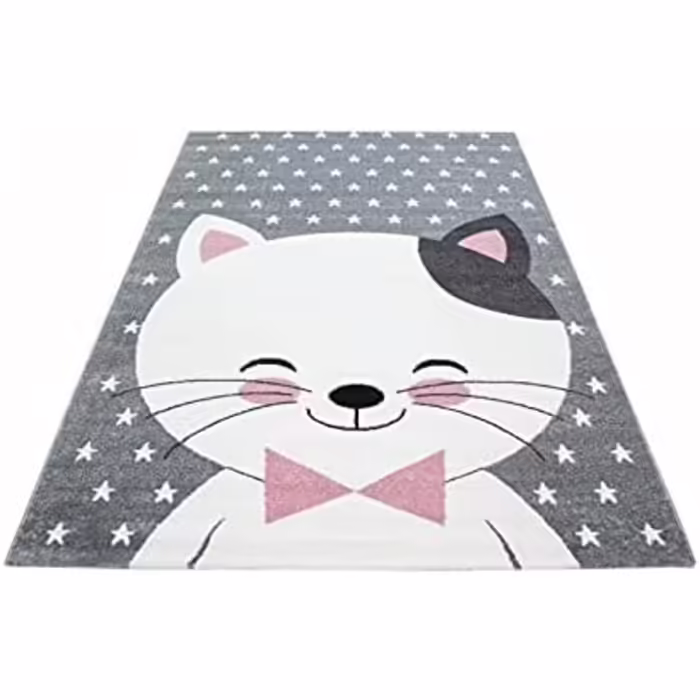 Дитячий килим Carpettex Кішка рожевий 80x150 см – м'який, легкий у догляді, короткий ворс, килимок для дитячої кімнати, для дівчаток і хлопчиків, ігровий, праний, для немовлят