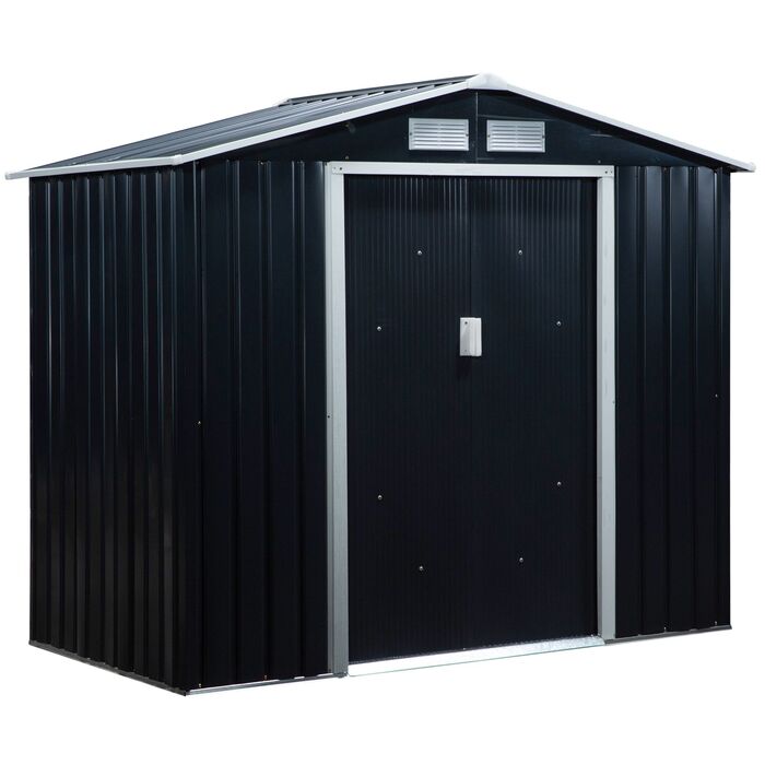 Сарай для інструментів Outsunny з розсувними дверима, 2,13 x 1,30 x 1,85 м, метал, колір вугільного графіту