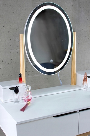 Косметичний столик з LED-дзеркалом, пуфом та 4 шухлядами, скандинавський стиль, білий