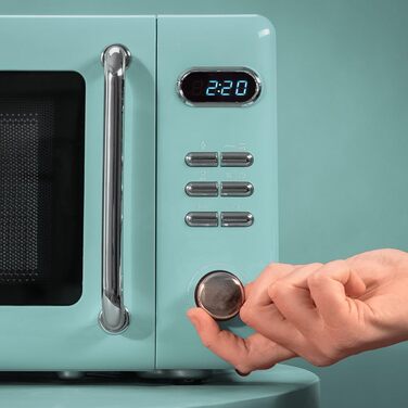 Мікрохвильова піч Cecotec Proclean 5110 Retro Blue з грилем, 20 л, 700 Вт, 5 режимів, 8 програм, таймер 60 хв, функція розморожування, сигнал завершення, ретро-дизайн, блакитна, з блокуванням від дітей
