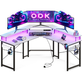 Ігровий стіл ODK 129x129 см з LED підсвіткою, 2 розетки та 2 USB, для ПК та комп'ютера, білий