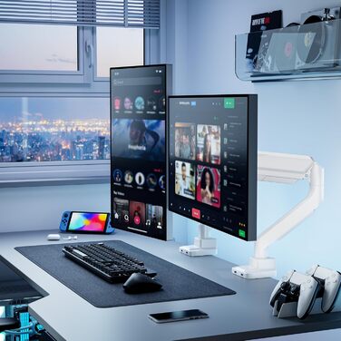 Кріплення для монітора ARES WING з USB A/C, 17'-45', регулювання висоти, білий. Підтримка VESA 100/75 мм, максимальне навантаження 18 кг
