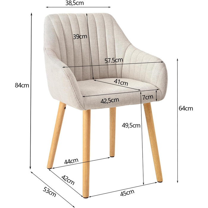 Комплект з 4-х обідніх стільців з підлокітниками, бежевий, з дерев'яними ніжками, з м'яким сидінням, для кухні та вітальні