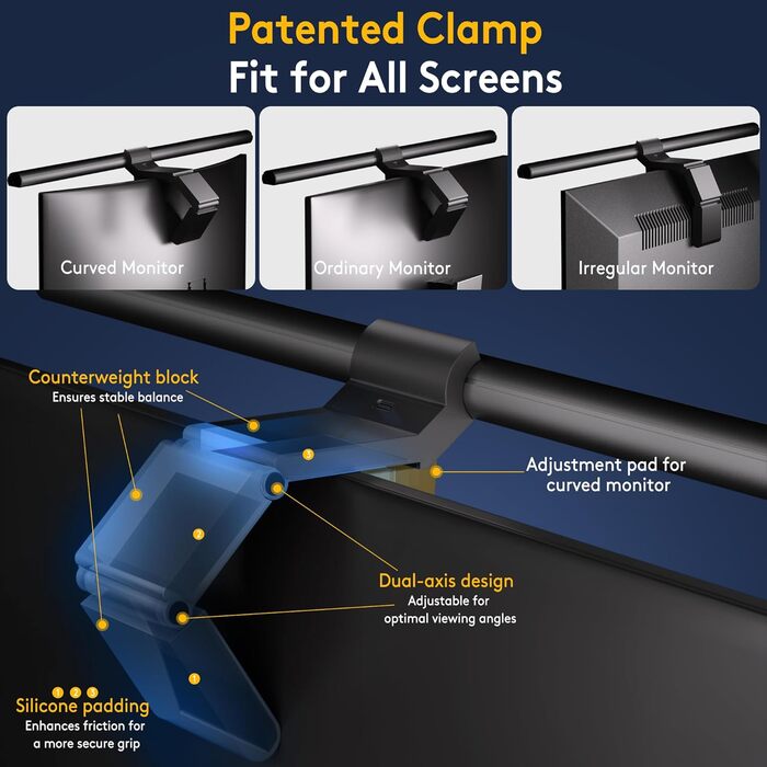 LED-лампа для монітора Quntis з радаром, авто вмикання/вимикання, пультом ДУ, 52 см, регулювання кольору та яскравості, таймер, захист від синього світла, USB-лампа для ПК