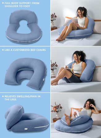 Подушка для читання INSEN, спинка для сидіння в ліжку, для читання, відпочинку, медсестер, дорослих, мам та дітей, для пресування живота в ліжку (охолоджуюча бавовна, блакитна, базова)