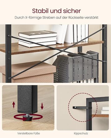 Стелаж VASAGLE Regal: 5 полиць, для офісу, вітальні, спальні, кухні, 30 x 80 x 153 см, вінтажний коричневий + чорний