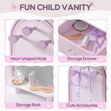 Дитячий туалетний столик ROBUD з дзеркалом, пуфом, шухлядами та аксесуарами (ігровий набір)