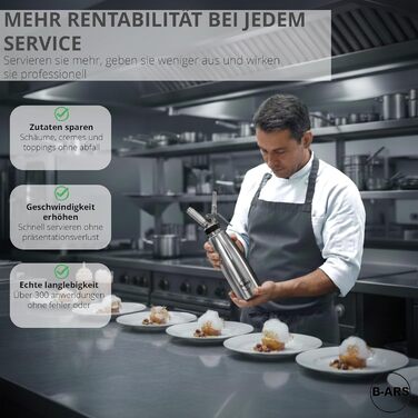 Дозатор для збитої вершкової пінки B-ARS з нержавіючої сталі 1л з аксесуарами: насадки для декорування, голка для інжекцій, щітка для чищення, сумка для зберігання та електронна книга з рецептами