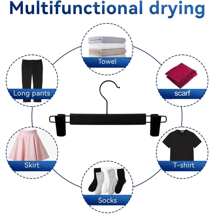Вішалки для штанів, 20 шт. , компактні тримачі для спідниць з поворотними гачками на 360 і регульованими затискачами, чорні