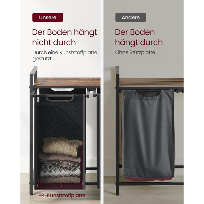 Кошик для білизни VASAGLE з 2 відділеннями, 92 л, чорно-вінтажний, з металевим каркасом