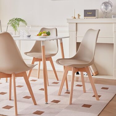 GrandCA Комплект обідньої групи для дому (6 стільців + стіл), для вітальні, кухні, офісу, колір бежевий та білий