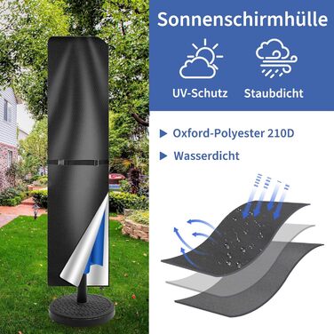 Чохол для парасольки/маркетки: захист від сонця та УФ-променів, діаметр до 400 см, розмір 300x300 см. Колір: коричневий/чорний. З підсилювачем.