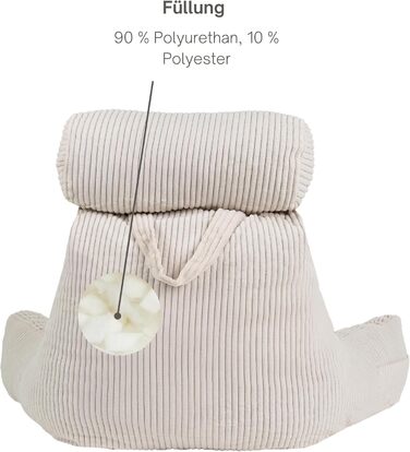 Подушка-крісло Bananair для ліжка та дивану з м'якої тканини Cord, знімний чохол, м'яка та комфортна, з підтримкою спини та підлокітниками, ергономічне сидіння (кремово-білий)