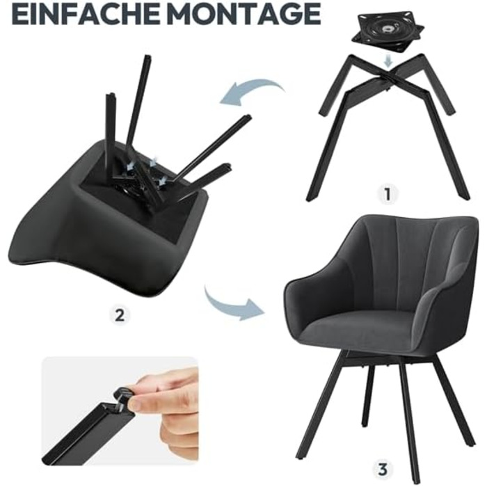 Крісло Yaheetech для кухні/їдальні/вітальні, обертається на 360°, з підлокітниками та металевими ніжками, темно-сірий, комплект з 4 шт.