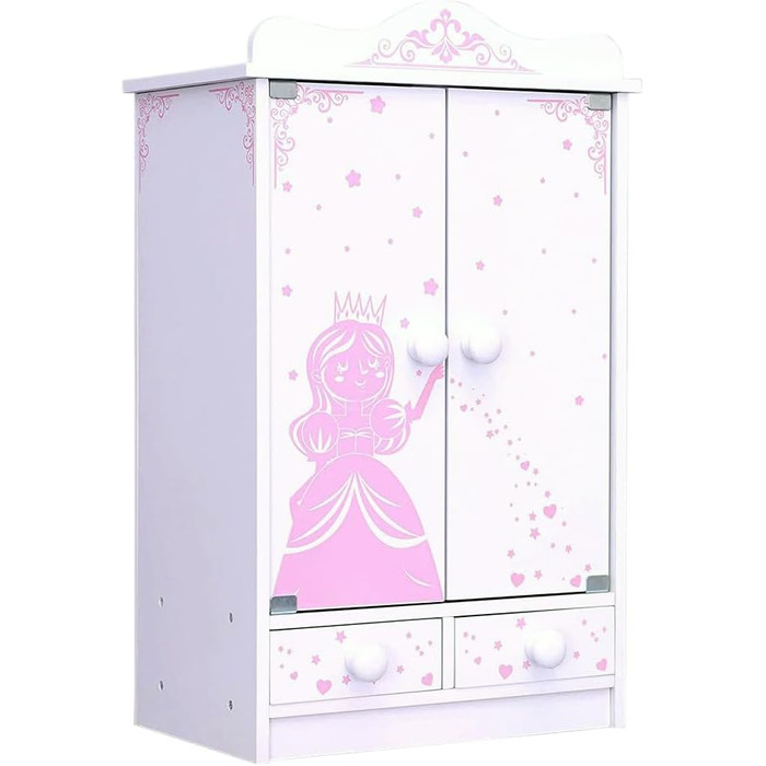 Дитяча шафа Habeig XXL з 2 дверцятами, 52 см заввишки, для ляльок, білий "Puppenschrank" (Рожевий/Білий 833)