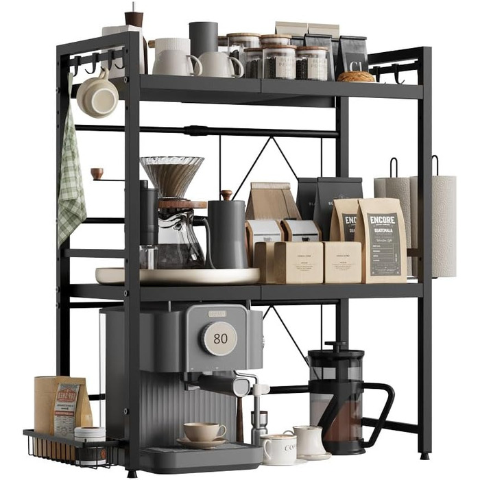 Підставка для мікрохвильової печі NETEL 3-рівнева, висувна 40-60 см, з кошиками, чорна