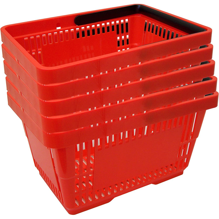 Пластикова корзина для покупок з ручкою, 20 літрів, 40 см (5 шт. , червоного кольору), 1
