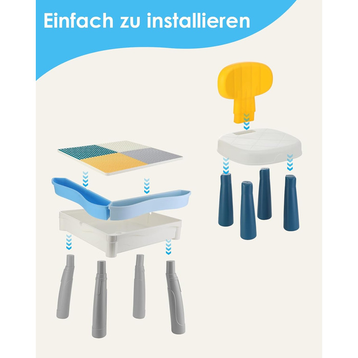 Набір дитячих столів Gleamkid зі стільцями, 130 будівельних блоків, місце для зберігання, пісок/вода/сенсорний стіл, розвиваючі іграшки