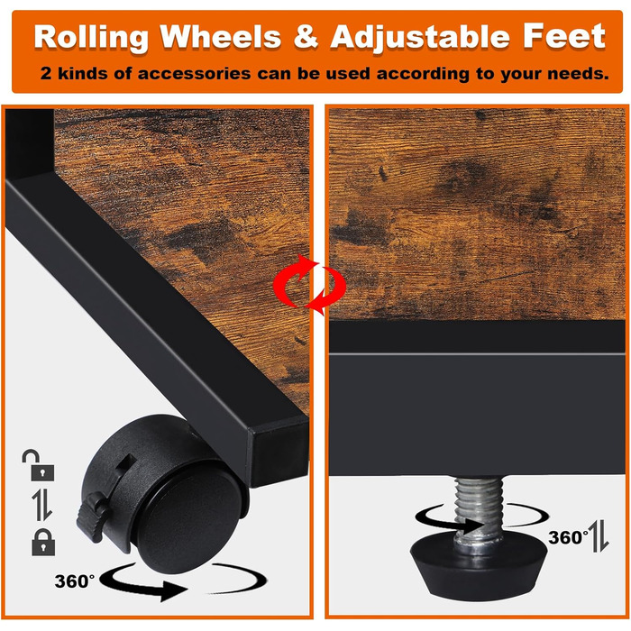 Стіл для принтера Shinoske з 2 рівнями, мобільний, з дерева та металу, 45x29x33 см
