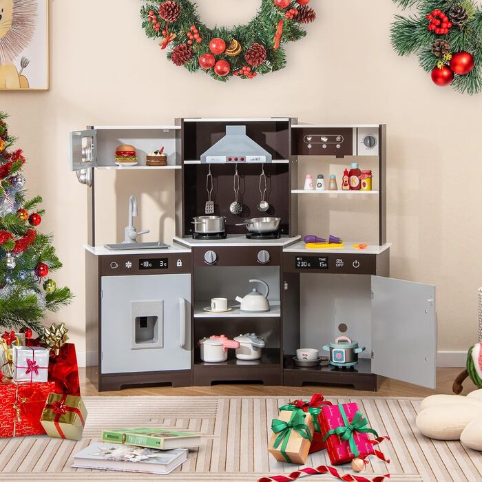 Кухонний набір DREAMADE для дітей: дерев'яна кухонка з аксесуарами, світло та звук, від 3 років (колір: коричневий)