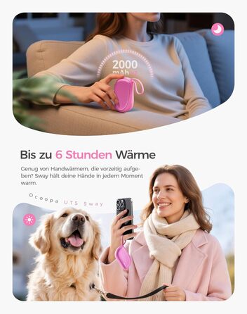Електричні грілки для рук OCOOPA 2 шт. у наборі, дизайн гребінця, багаторазові, 4000mAh, 1.5 см, підходять для рукавичок та кишень, подарунок на Новий Рік, для жінок, зимові аксесуари, Ocoopa x Художня колекція, UT5 Sway Wiesengeflüster (Рожевий)