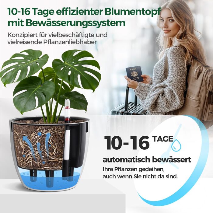 Автоматичні горщики для квітів T4U з індикатором води, 2 шт., 20 см, білий. Підходять для монстери та розмарину, для дому та саду