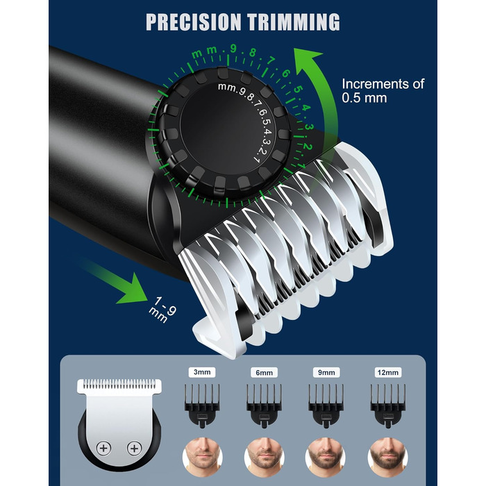Чоловічий тример для бороди, універсальний тример для волосся, електрична бритва, 120 хв, 23 довжини (0,8-12 мм), водонепроникний