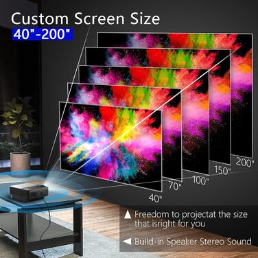 Staratlas Міні проєктор Full HD 1080P з Wi-Fi та Bluetooth, портативний для iPhone, 5G, Short Throw для домашнього кінотеатру, HDMI, USB, VGA, з динаміком