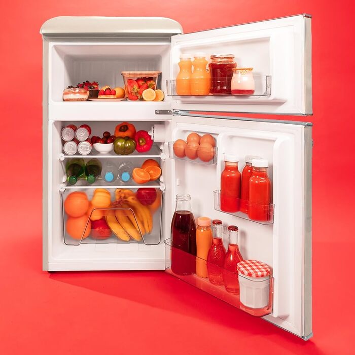 Холодильник Cecotec Bolero CoolMarket 2D Origin 86L Beige: Ретро дизайн, 89.3 x 48.7 см, 86 л, Клас E, з Ice Box та внутрішнім освітленням